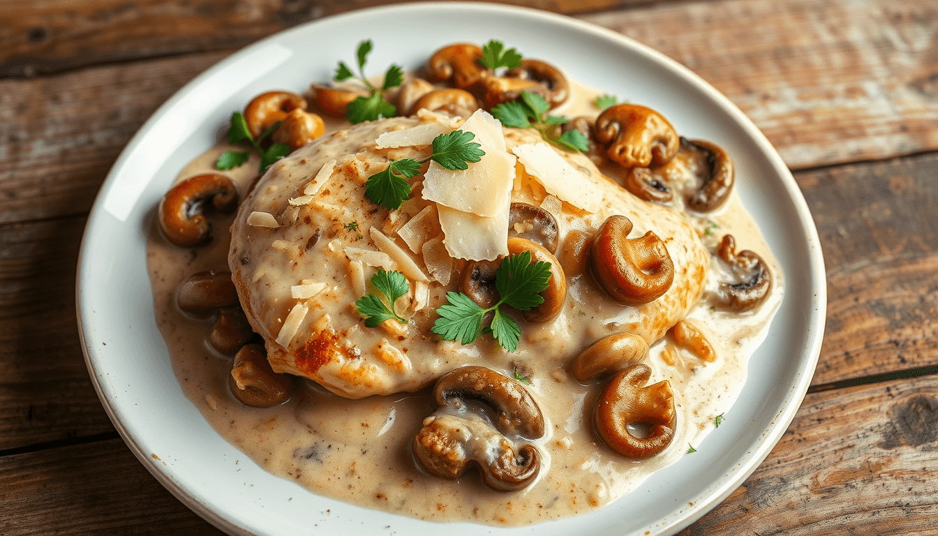 Creamy Parmesan Garlic Mushroom Chicken