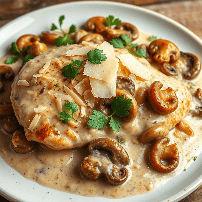 Creamy Parmesan Garlic Mushroom Chicken