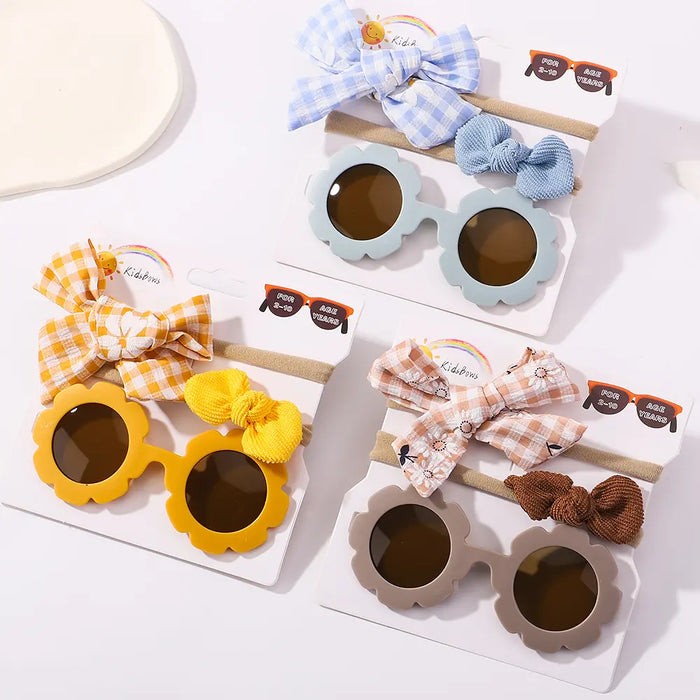 3Pcs/Set Newborn Print Bowknot Headbands and Cute Round Sunglasses