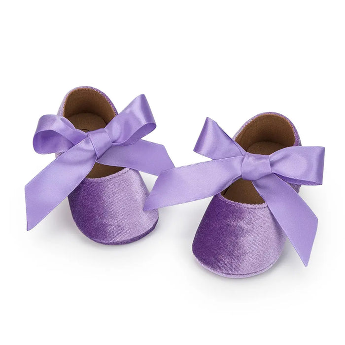 Adorable Baby Girl Crib Shoes with Butterfly Knot - Non-slip Soft Cotton Rubber First Walkers