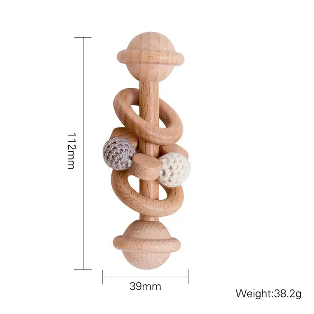 Natural Beech Wood Baby Rattle and Hand Bells - Montessori Educational Toys for Newborns