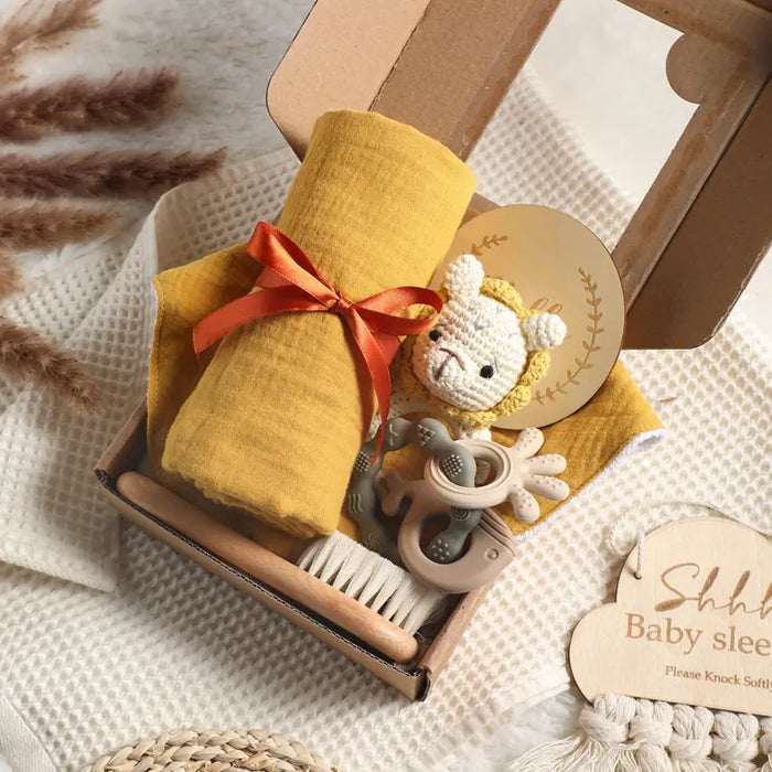 Adorable Baby Gift Set: Cotton Bath Towel, Crochet Rattle, and Accessories for Kids