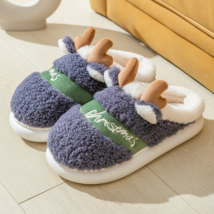 Cozy Elk Design Christmas Slip-On Slippers for Winter Home Comfort