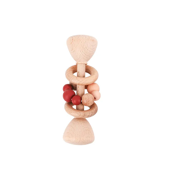 Natural Beech Wood Baby Rattle and Hand Bells - Montessori Educational Toys for Newborns