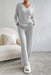 Cozy Light Grey V-Neck Ribbed Knit Lounge Set for Stylish Relaxation