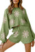 Elegant Floral Two-Piece Set with Stylish Bubble Sleeve Sweater and Comfortable Shorts