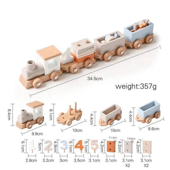 Educational Wooden Train Set for Babies - Montessori-Inspired Learning Toy with Trolley and Number Blocks