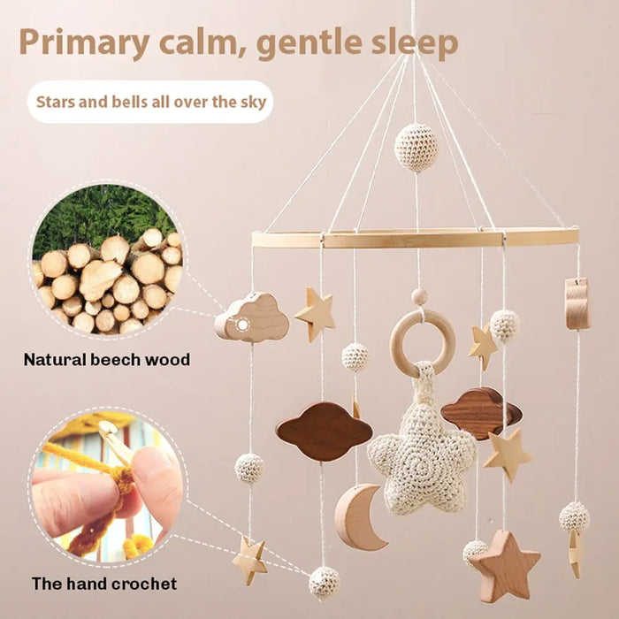 Wooden Musical Baby Rattle Mobile with Crib Bell for Newborns – Infant Hanging Toy Holder for 0-24 Months