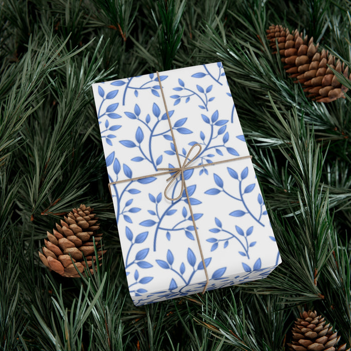 Blue Floral Gift Wrap Collection: Customizable Premium Matte and Satin Finish - Eco-Friendly with Three Size Options