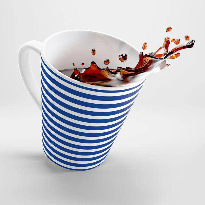 Elegant 12 oz Ceramic Latte Mug with Chic White and Blue Stripes