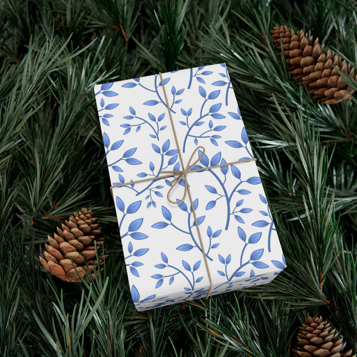 Blue Floral Gift Wrap Collection: Customizable Premium Matte and Satin Finish - Eco-Friendly with Three Size Options