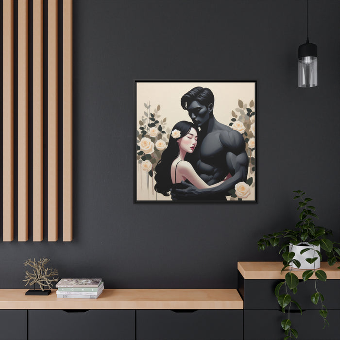 Enchanted Beauty and the Beast Matte Canvas Wall Art with Sustainable Black Pinewood Frame