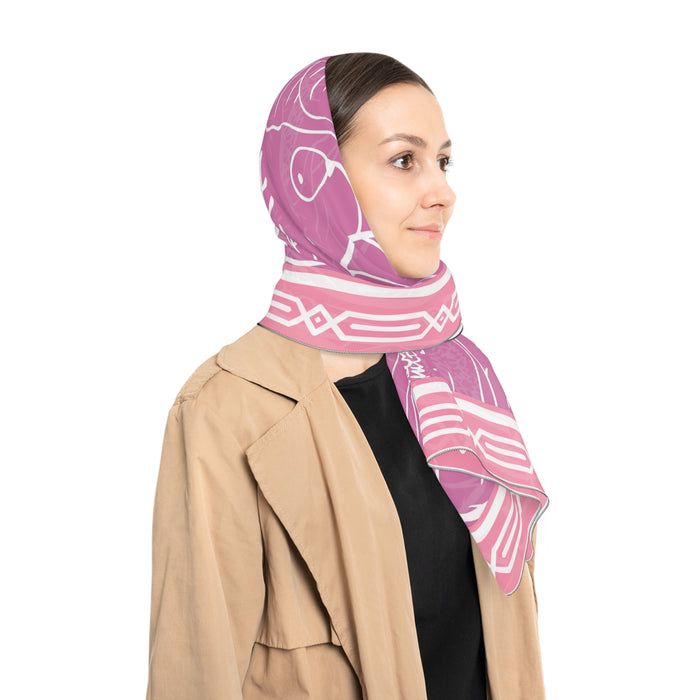 Pink Blossom Delicate Poly Scarf - Chic Floral Print Wrap