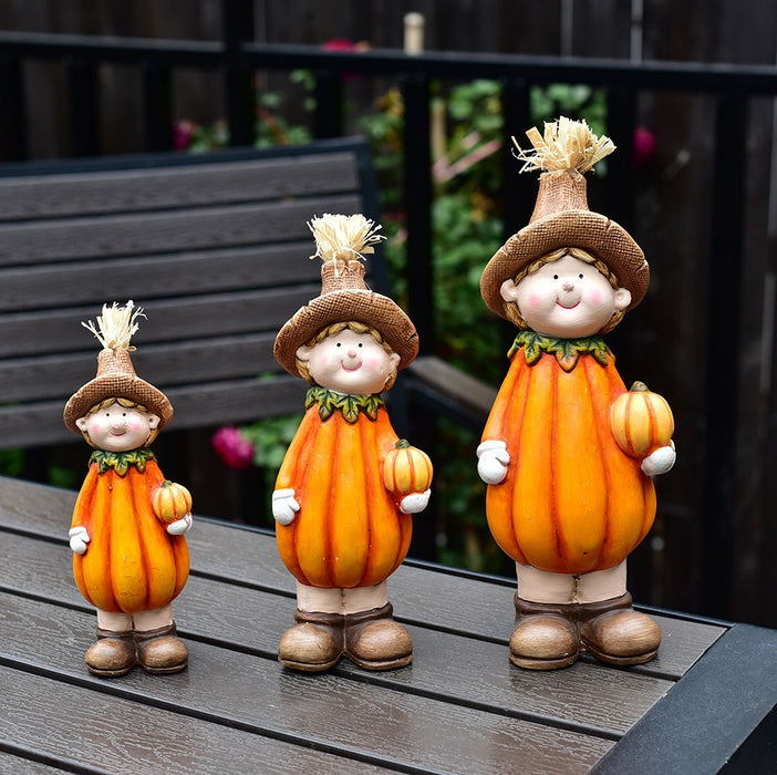 Whimsical Harvest Scarecrow Ceramic Doll Figurine