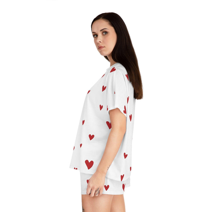 Opulent Valentine Red Heart Women's Pajama Set - Luxurious Nightwear Experience