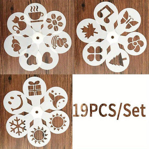 19-Piece Latte Art and Cake Decoration Stencil Set