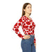 Elegant Crimson Blooms Très Chic Women's Long Sleeve V-neck Tee - Classy, Adaptable, and Cozy