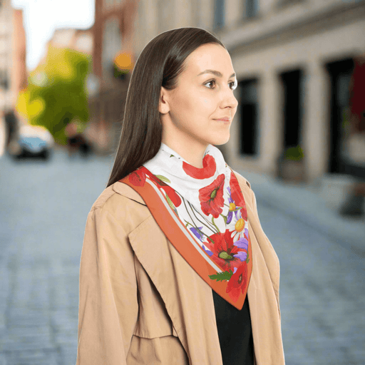 Gorgeous Autumn Poppy Sheer Floral Scarf - Artisan Crafted Luxury