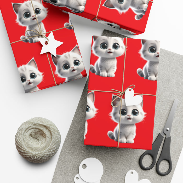Meow Cat Christmas Eco-Friendly Gift Wrap Paper Set: Customizable Matte & Satin Finishes | USA-Made, 3 Sizes