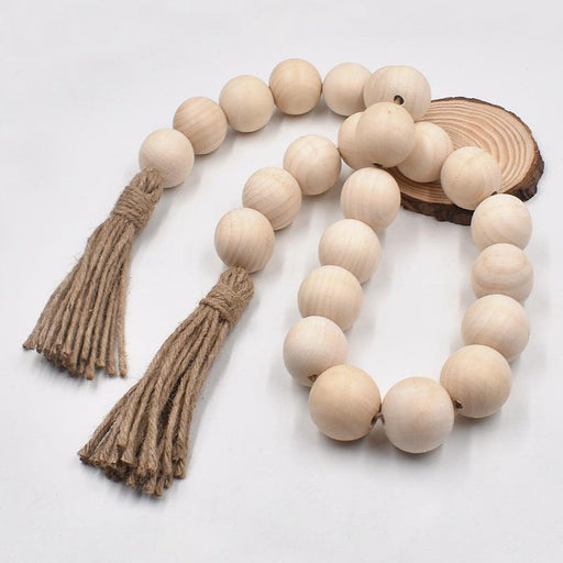 Rustic Country Wooden Bead Tassel Garland - Handcrafted Home Decor Accent