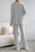 Cozy Light Grey V-Neck Ribbed Knit Lounge Set for Stylish Relaxation