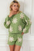 Elegant Floral Two-Piece Set with Stylish Bubble Sleeve Sweater and Comfortable Shorts