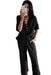 Elegant Black Ribbed Lounge Set with Henley Collar - Perfect Blend of Style and Comfort