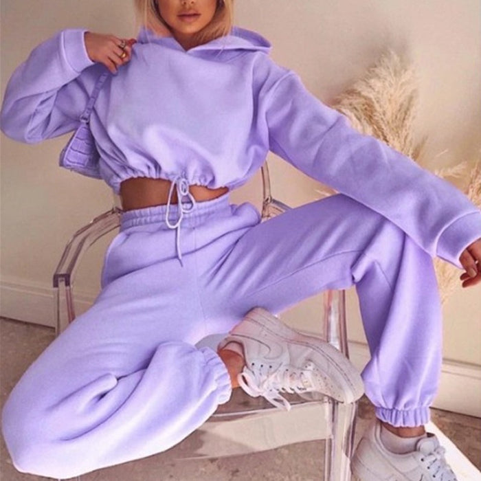 Stylish Women's 2-Piece Sweat Suit Set - Long Sleeve Hoodie & Casual Fitness Tracksuit