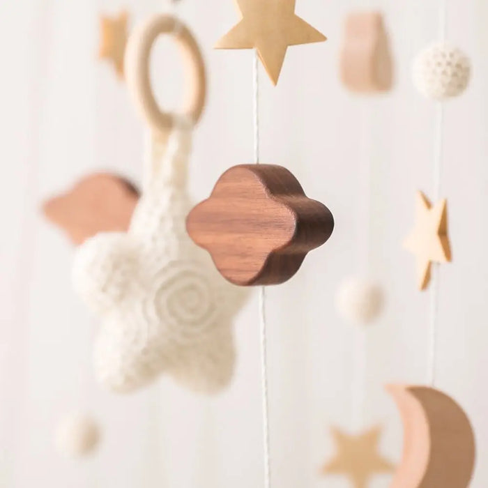 Wooden Musical Baby Rattle Mobile with Crib Bell for Newborns – Infant Hanging Toy Holder for 0-24 Months