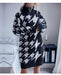 Cozy High Neck Houndstooth Sweater Dress with Long Sleeves