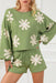 Elegant Floral Two-Piece Set with Stylish Bubble Sleeve Sweater and Comfortable Shorts