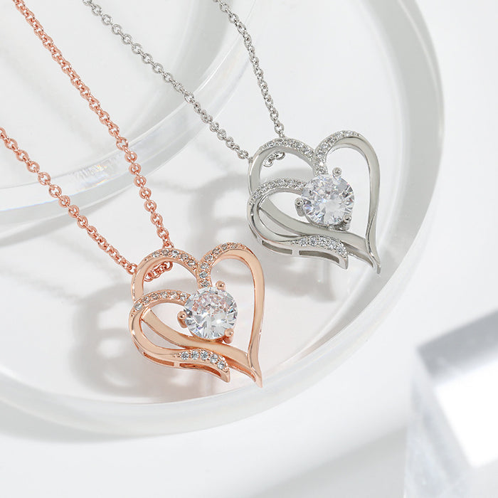 Personalized Heart-Shaped Zircon Love Necklace with Rhinestones