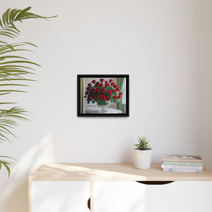 Rose Crystal Vase Art Print on Matte Canvas with Black Pinewood Frame - Eco-Friendly Elegance