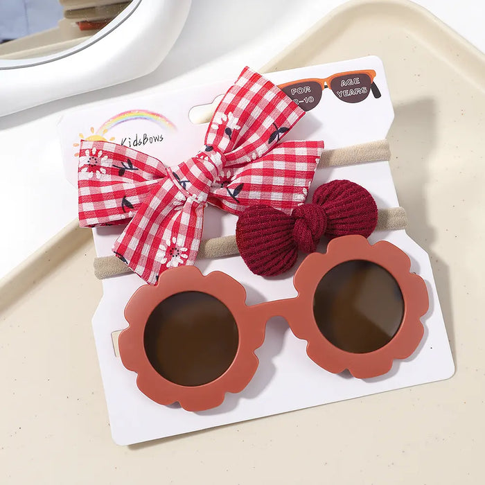 3Pcs/Set Newborn Print Bowknot Headbands and Cute Round Sunglasses