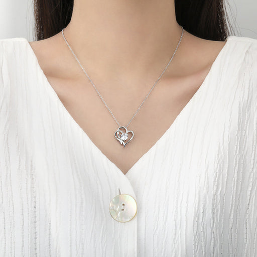 Personalized Heart-Shaped Zircon Love Necklace with Rhinestones