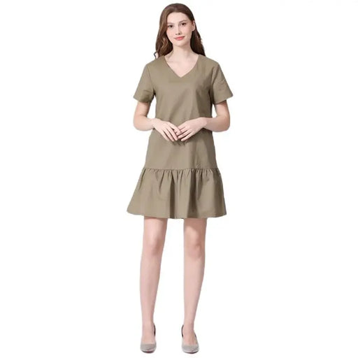 Trendy V-Neck Short-Sleeve Maternity Dress for Spring and Summer - Solid Colors for Comfortable Nursing