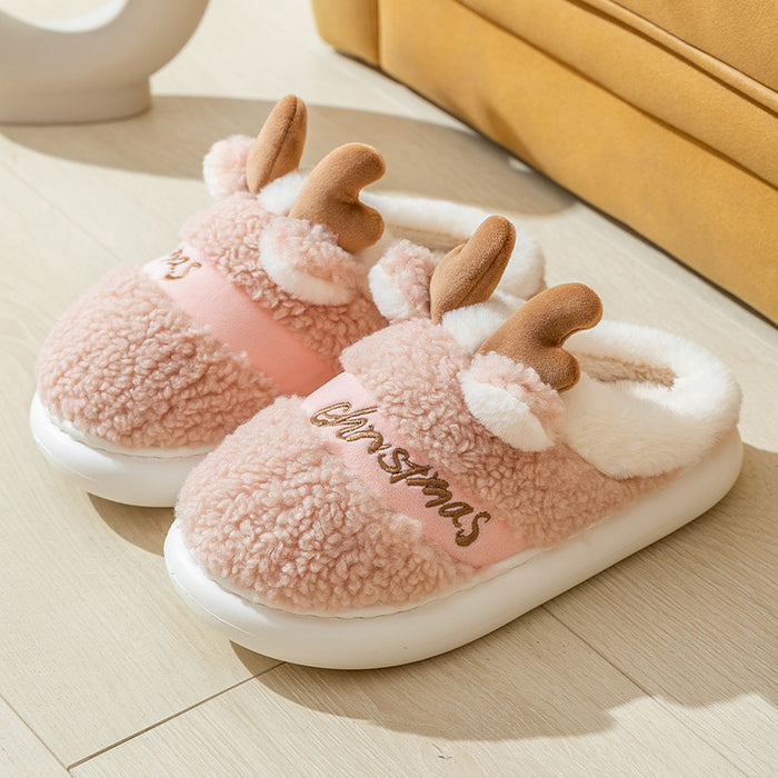 Cozy Elk Design Christmas Slip-On Slippers for Winter Home Comfort