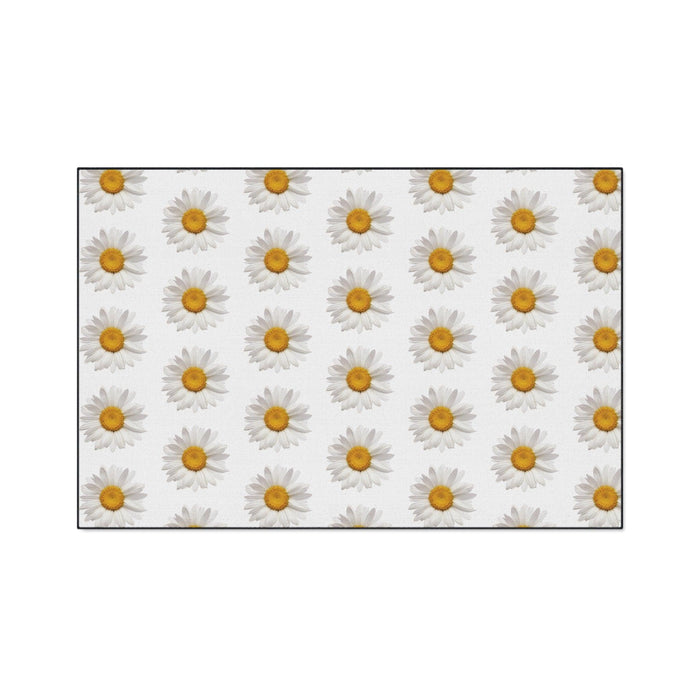 Chic Chamomile Floral Floor Mat with Elegant Black Accents