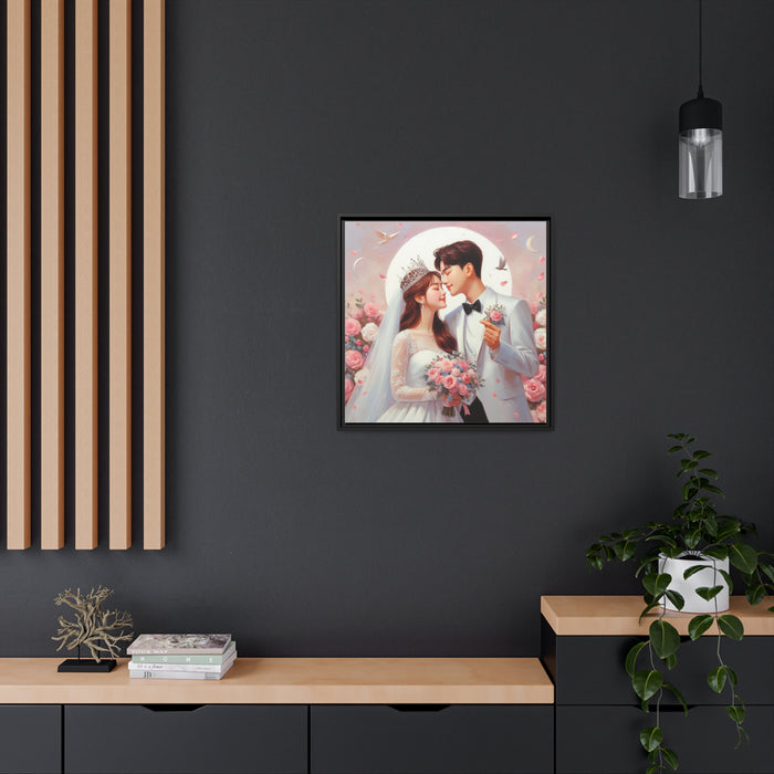 Elegant Black Pinewood Framed Wedding Portrait Canvas Print - Sustainable Art Piece