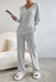 Cozy Light Grey V-Neck Ribbed Knit Lounge Set for Stylish Relaxation