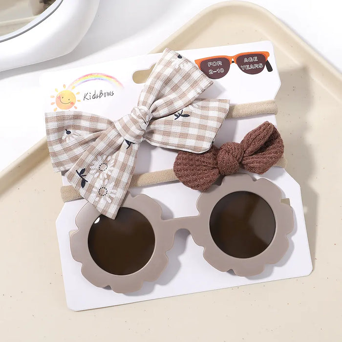 3Pcs/Set Newborn Print Bowknot Headbands and Cute Round Sunglasses