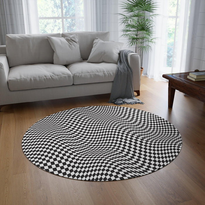 Chic Round Chenille Area Rug - Luxurious 60" Checked Design