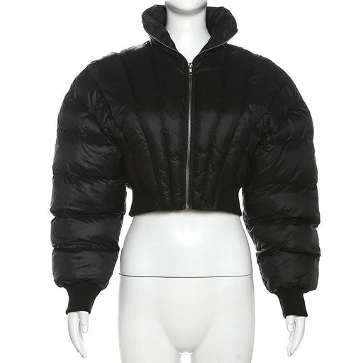 Y2K Urban Chic Black Puffer Jacket with Opulent Style