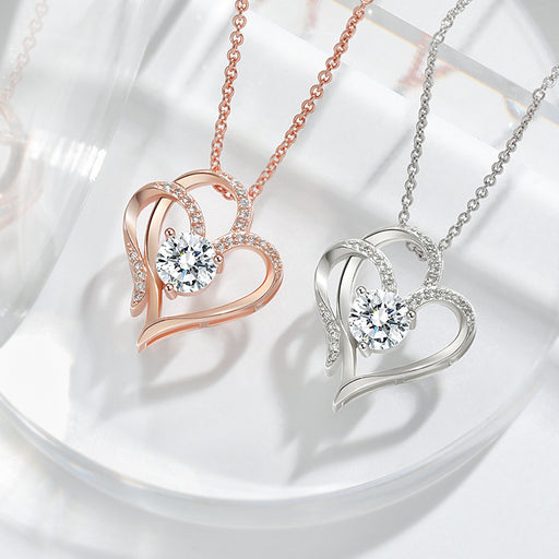 Personalized Heart-Shaped Zircon Love Necklace with Rhinestones