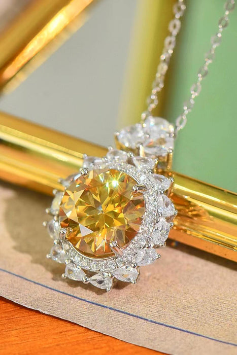 Yellow Lab-Grown Diamond 5 Carat Sterling Silver Necklace with Zircon Accents - Elegant Elegance