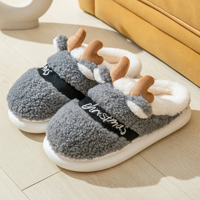 Cozy Elk Design Christmas Slip-On Slippers for Winter Home Comfort