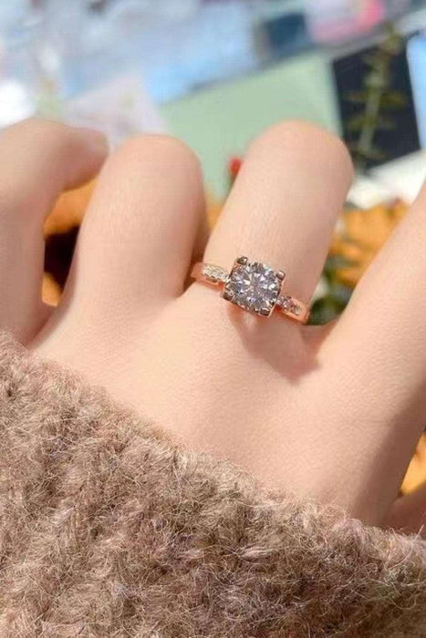 Radiant Rose Gold Moissanite Ring with Sparkling Zircon Accents