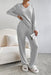 Cozy Light Grey V-Neck Ribbed Knit Lounge Set for Stylish Relaxation