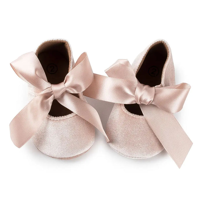 Adorable Baby Girl Crib Shoes with Butterfly Knot - Non-slip Soft Cotton Rubber First Walkers