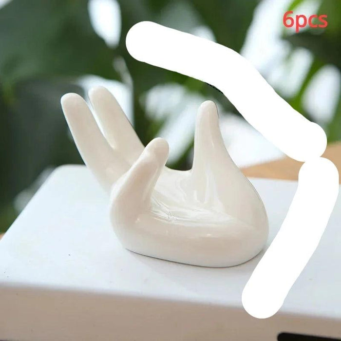 Set of 6 Elegant White Porcelain Handcrafted Ceramic Egg Holders with Business Card Stand